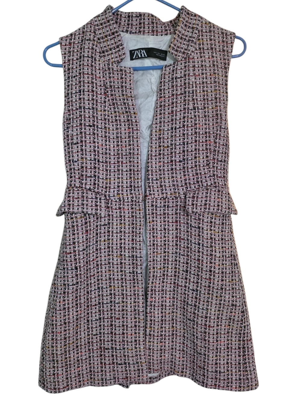 Zara Pink Multi Tweed Sleeveless A-Line Vest Dress